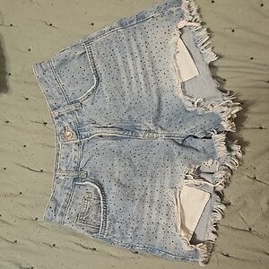 Bershka Rhinestone Denim Shorts